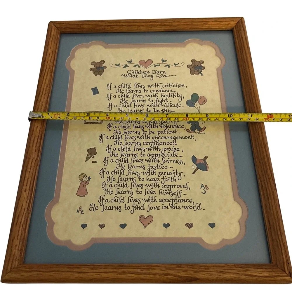 Vintage Children Learn What They Live Framed Calligraphy Poem C Blaine 1980s
